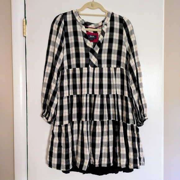 Anthropologie Maeve Black & White Plaid Tunic Shirt Dress Size S Christmas Dress - Picture 2 of 5